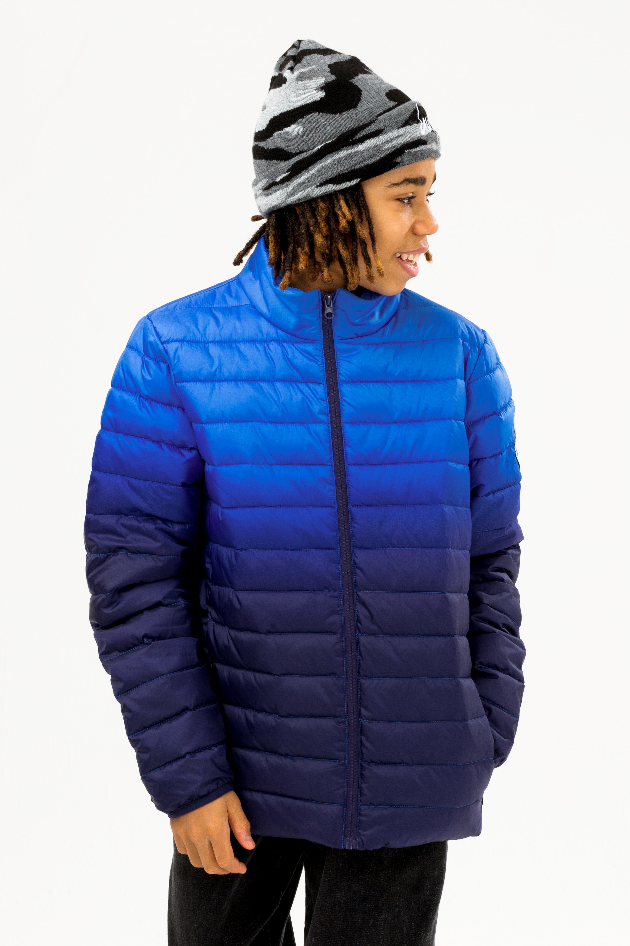 hype boys blue fade crest lightweight puffer jacket