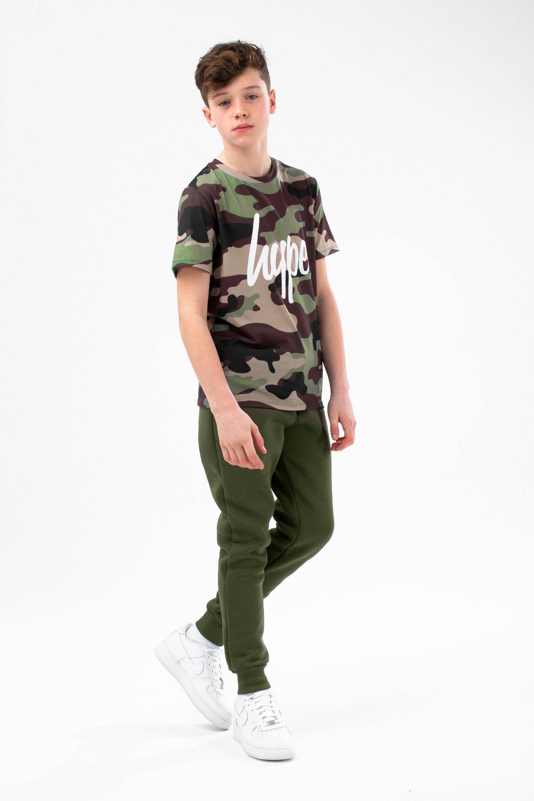 hype boys khaki classic camo script tee & jogger set