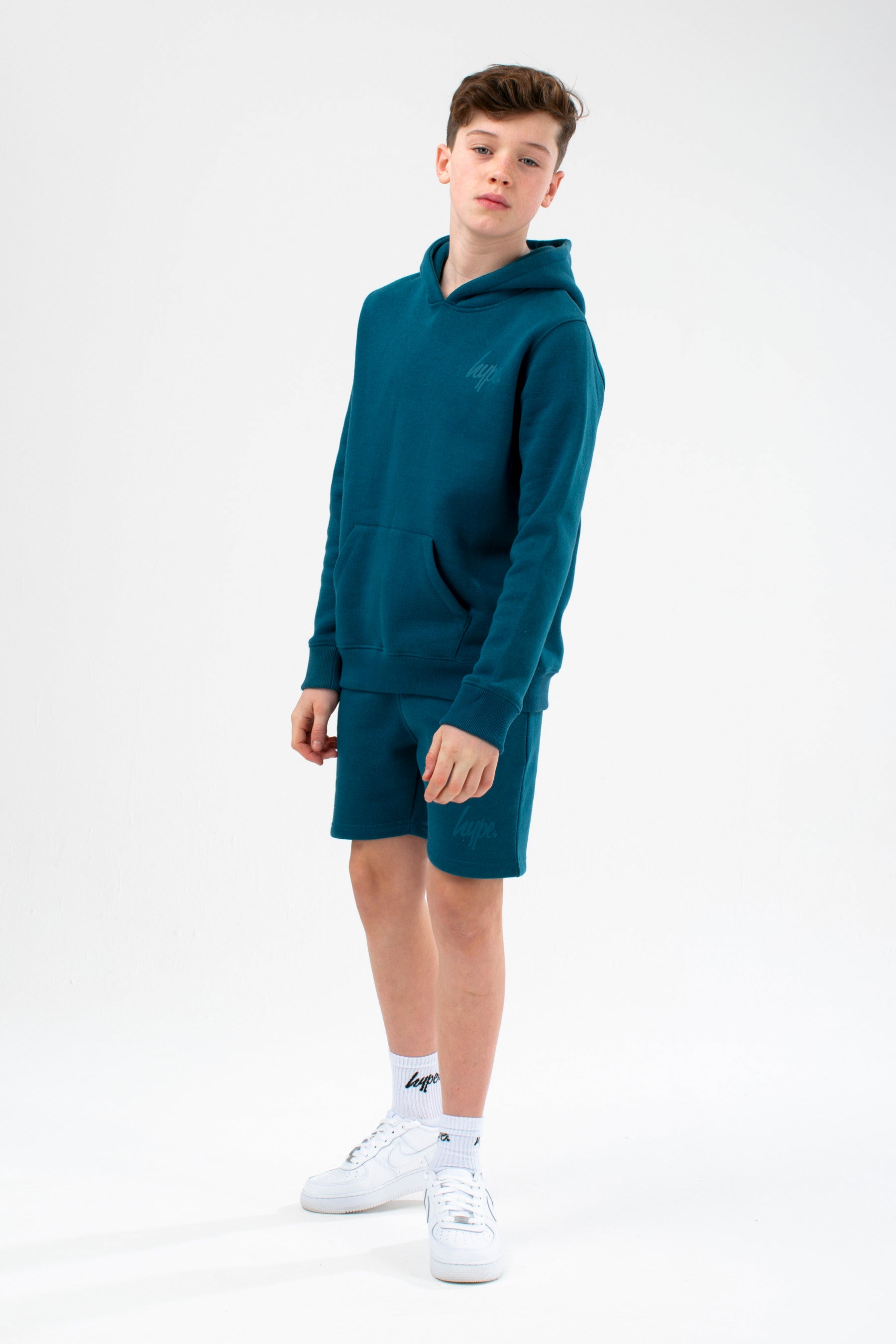 hype boys teal script hoodie & shorts set