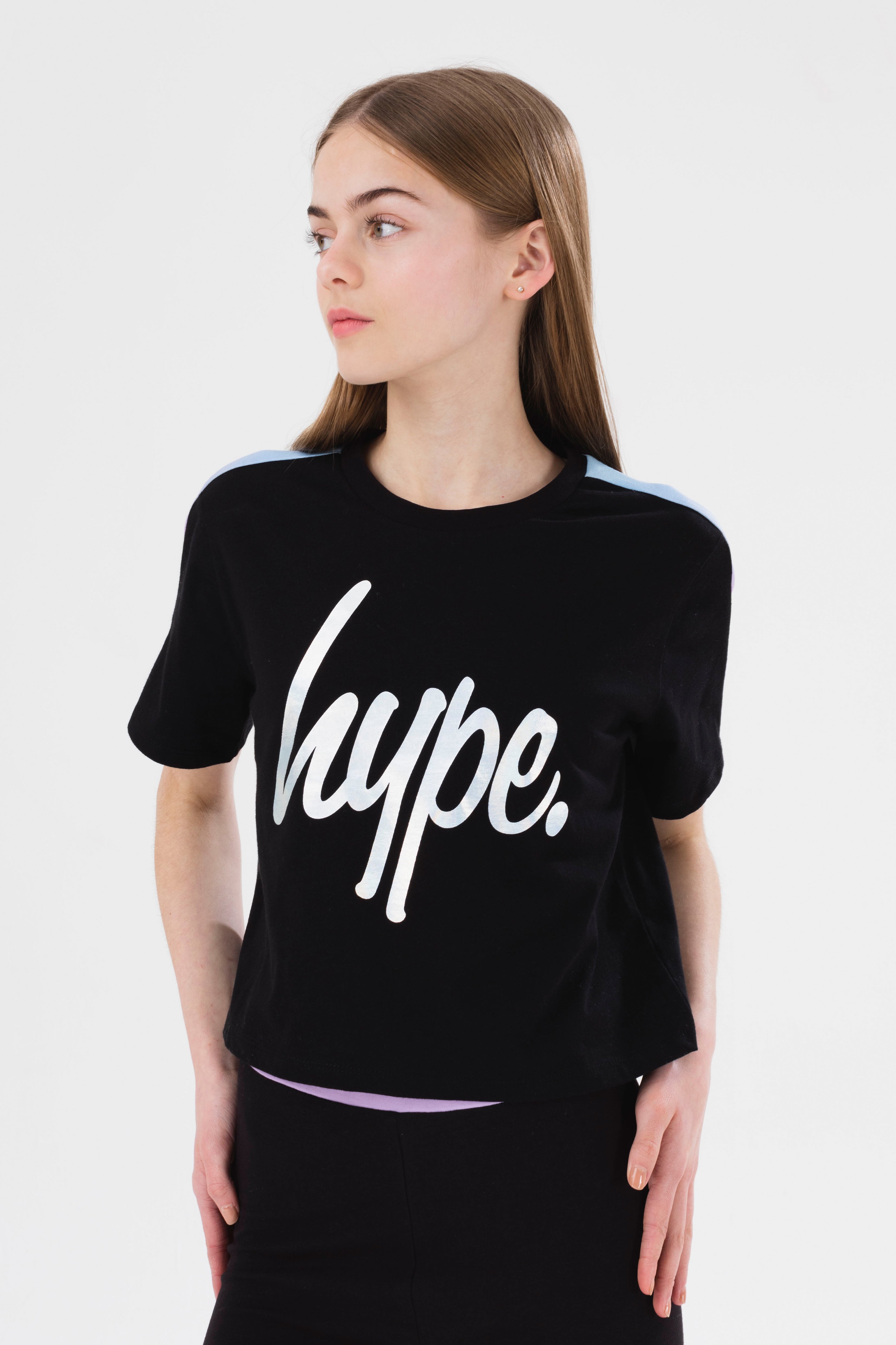 hype girls black fantasy script crop t-shirt