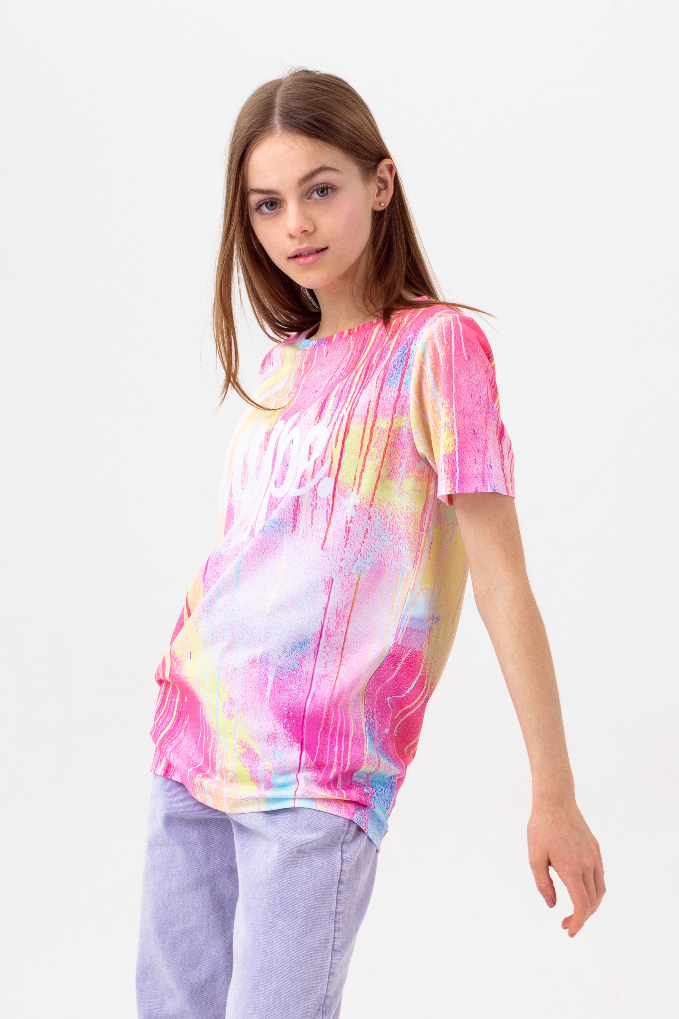 hype girls pink spray drips script t-shirt