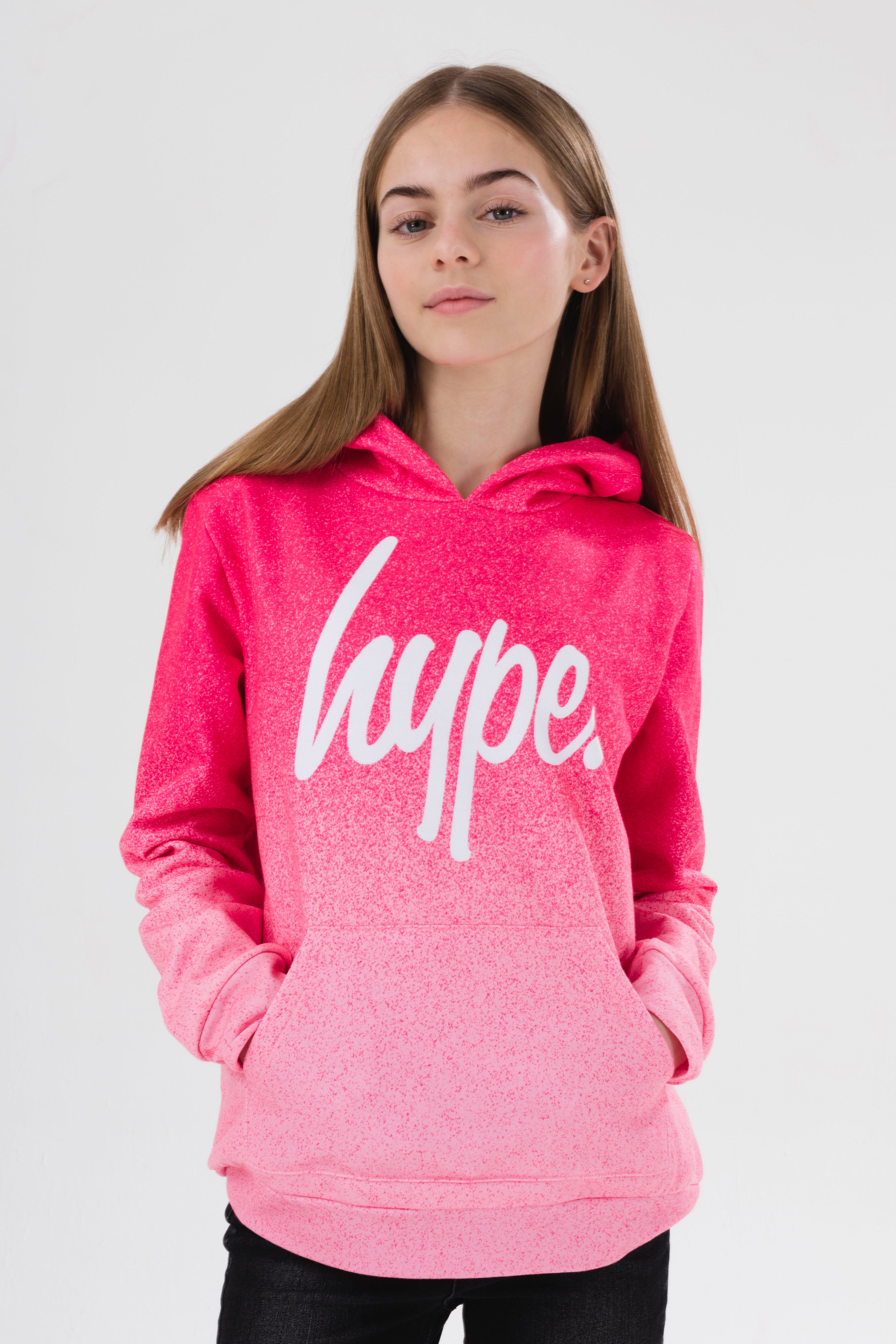 hype girls pink speckle fade script hoodie