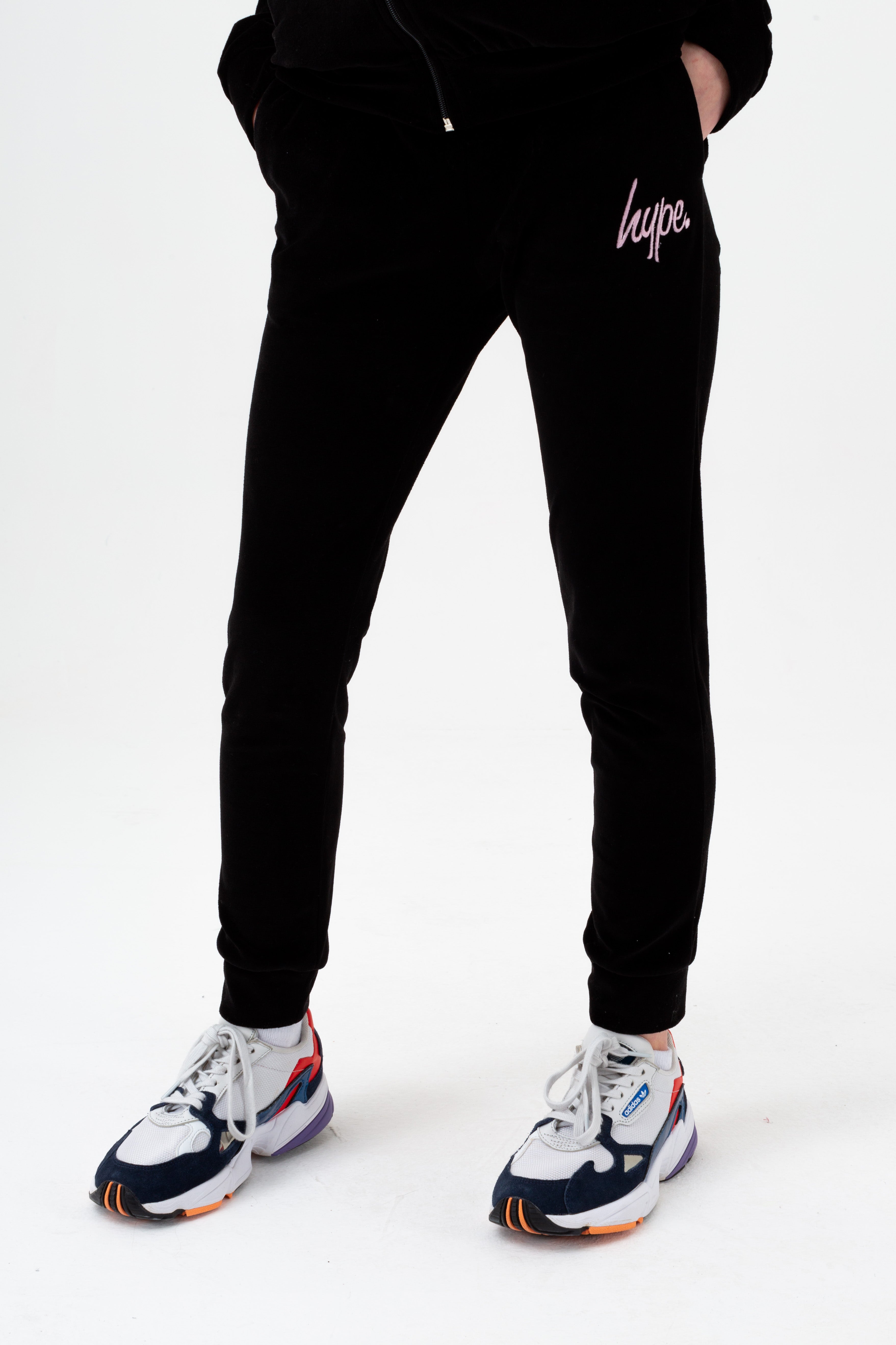 hype girls black velour zip through joggers