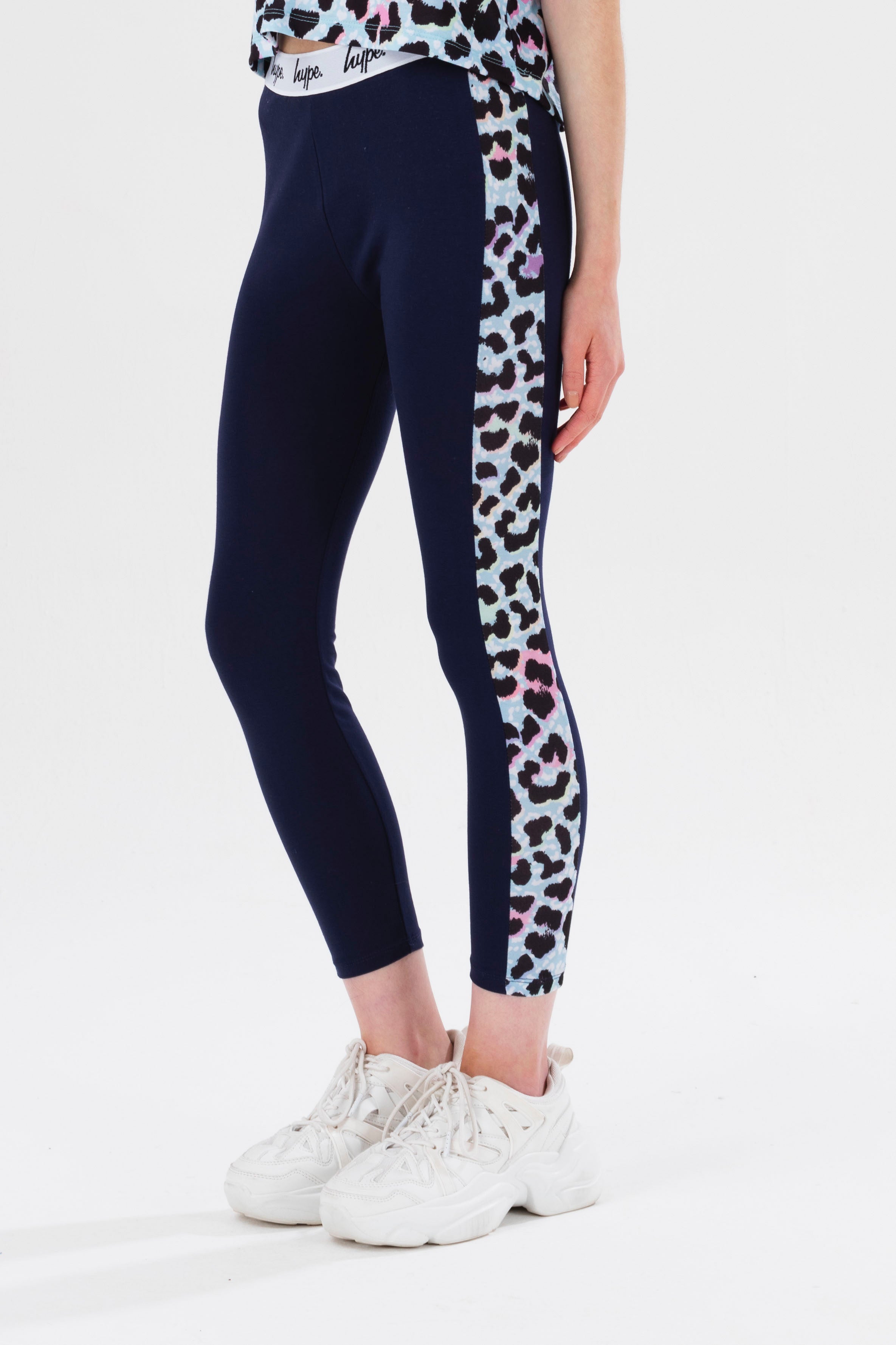 hype girls navy ice leopard leggings