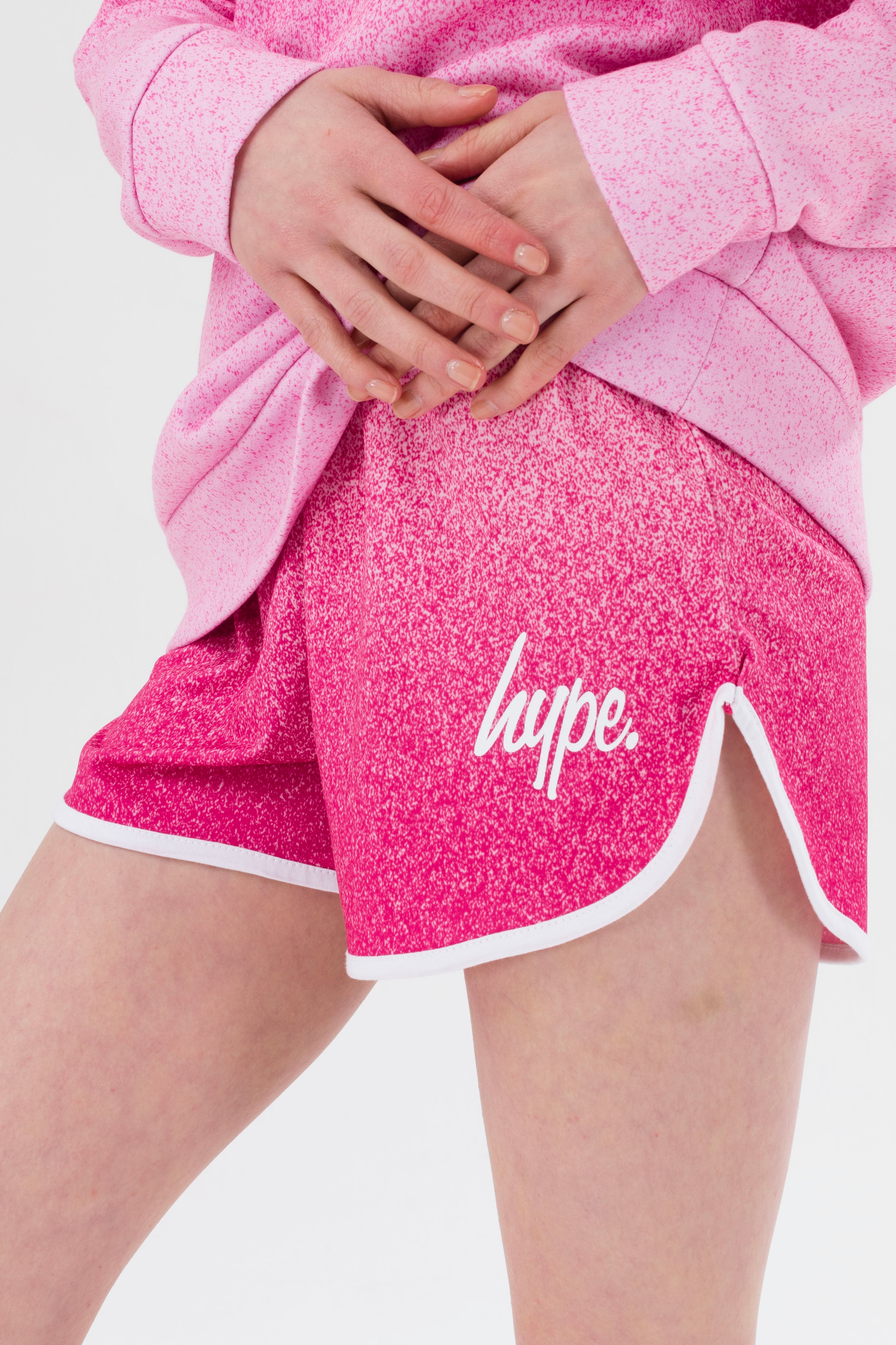 hype girls pink speckle fade script runner shorts