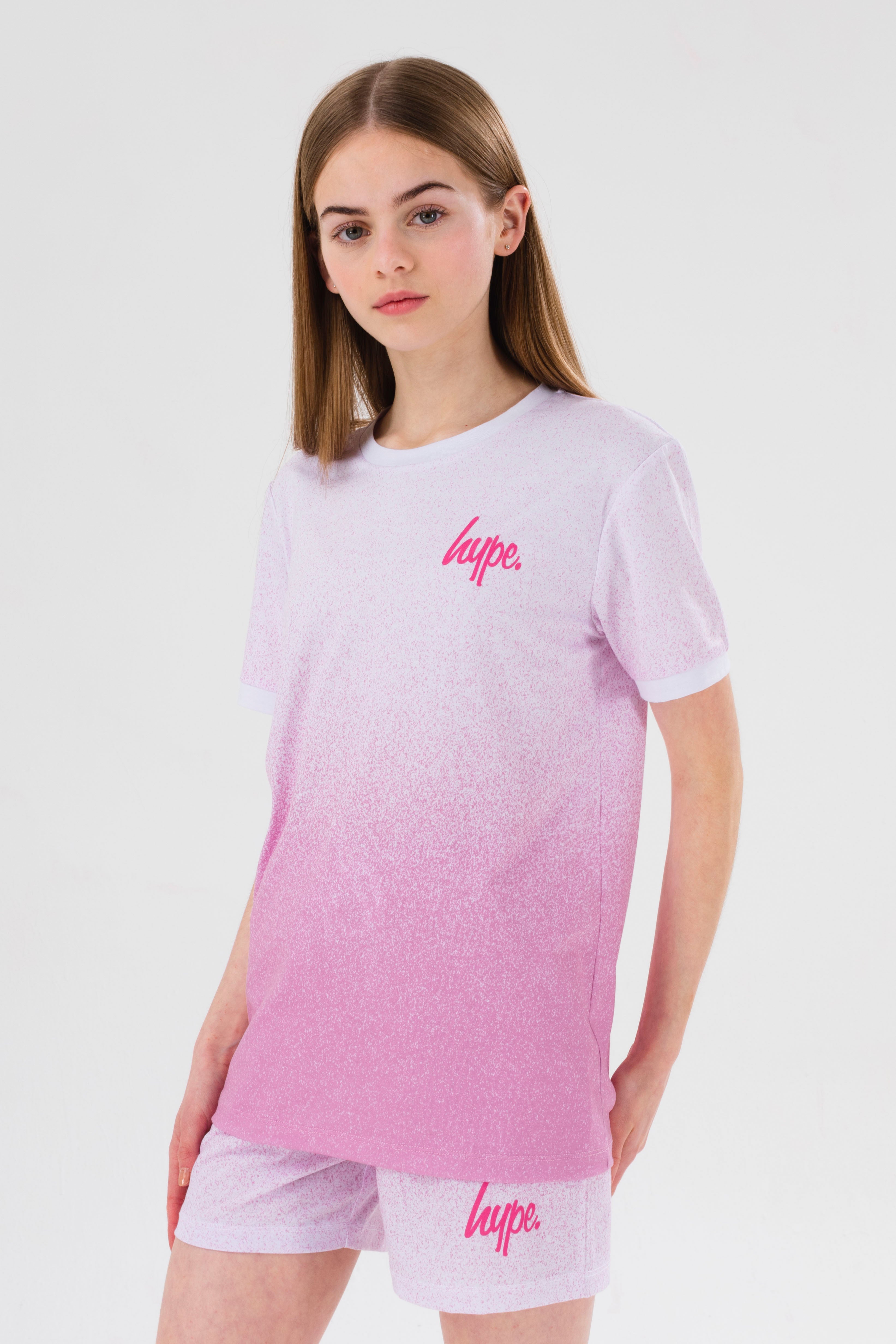 hype girls pink speckle fade script shorts pj’s