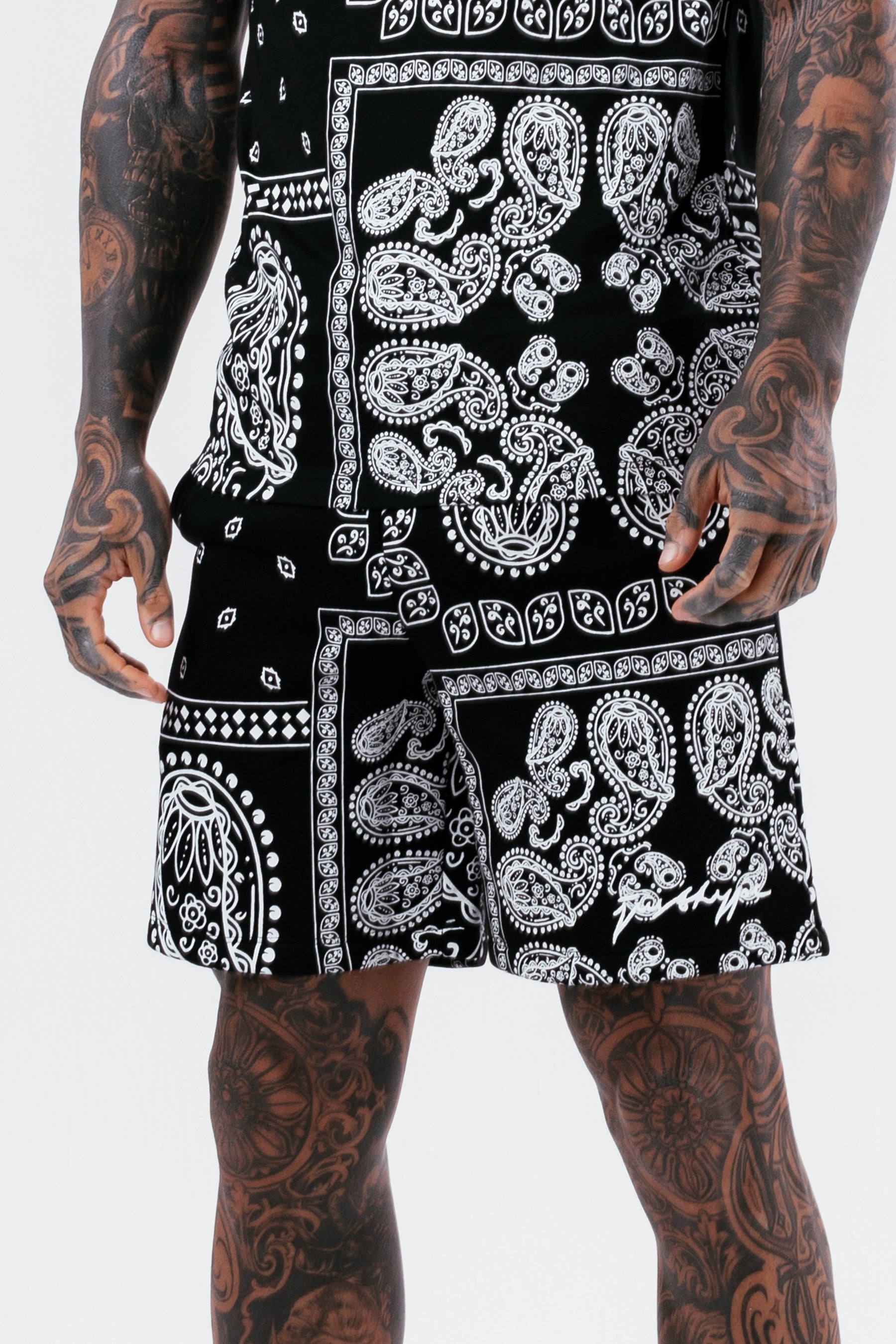 hype mens black paisley palm scribble shorts