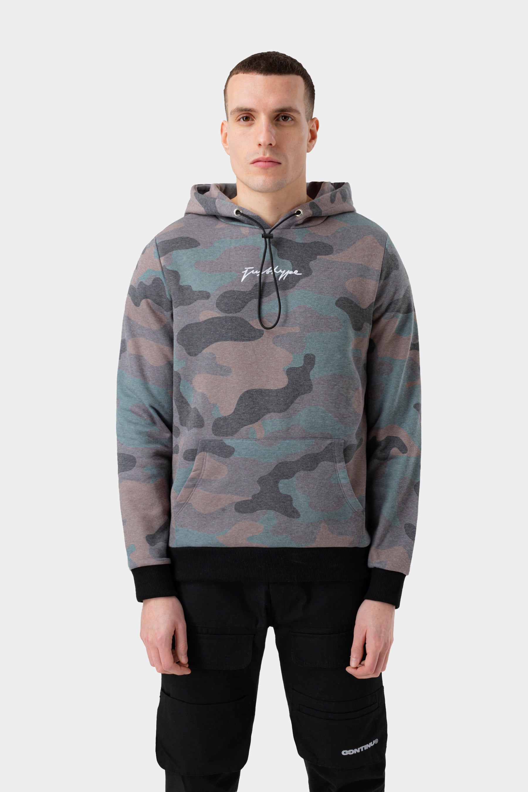 hype mens khaki classic camo scribble hoodie