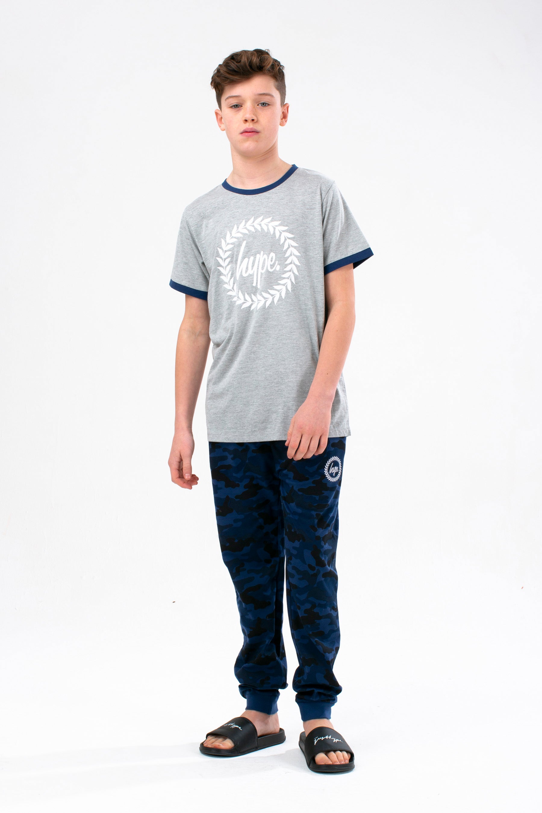 hype boys navy classic camo crest full length pj’s