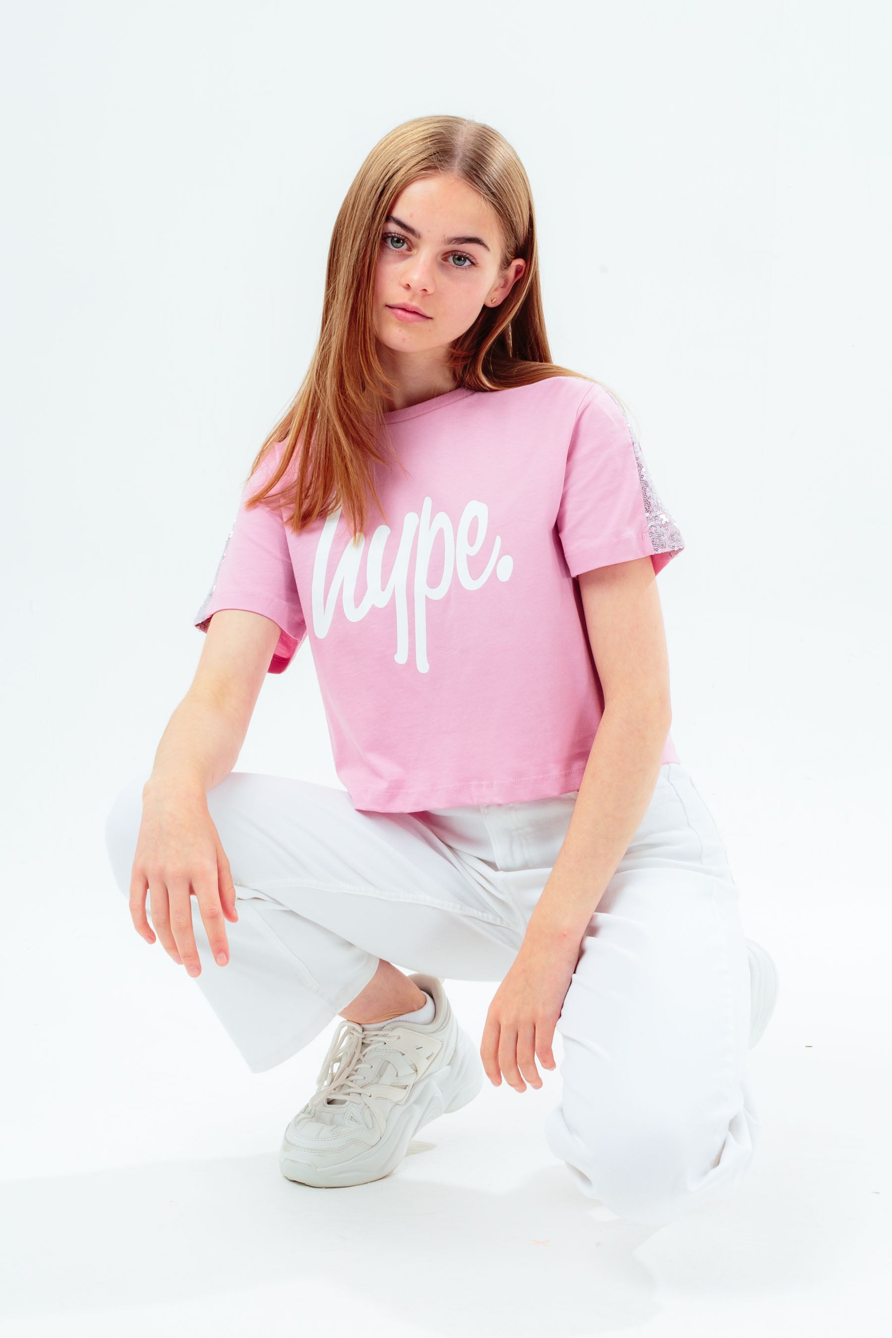 hype sequin panel girls crop t-shirt