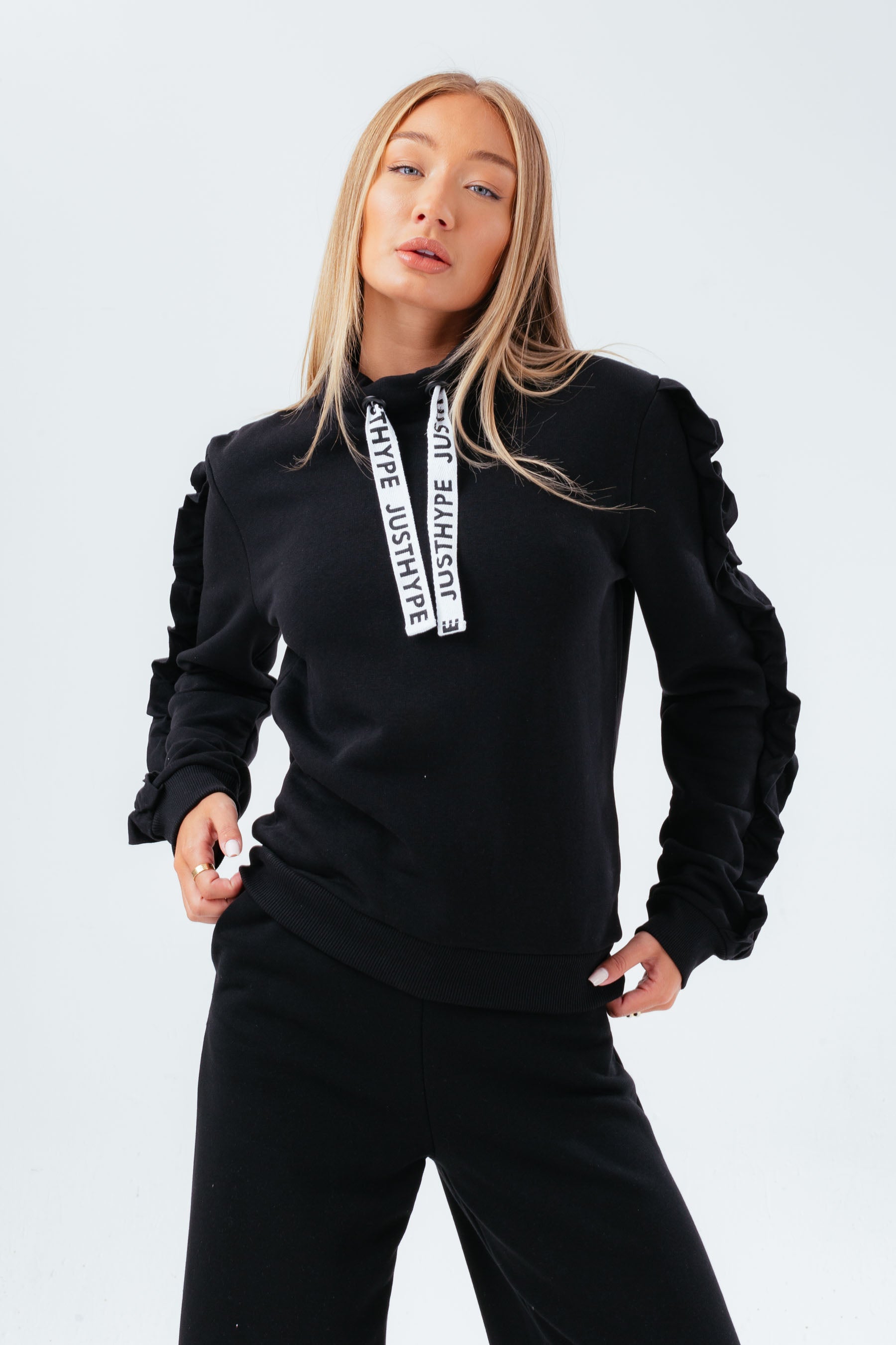 hype black ruffle high neck women’s sweatshirt