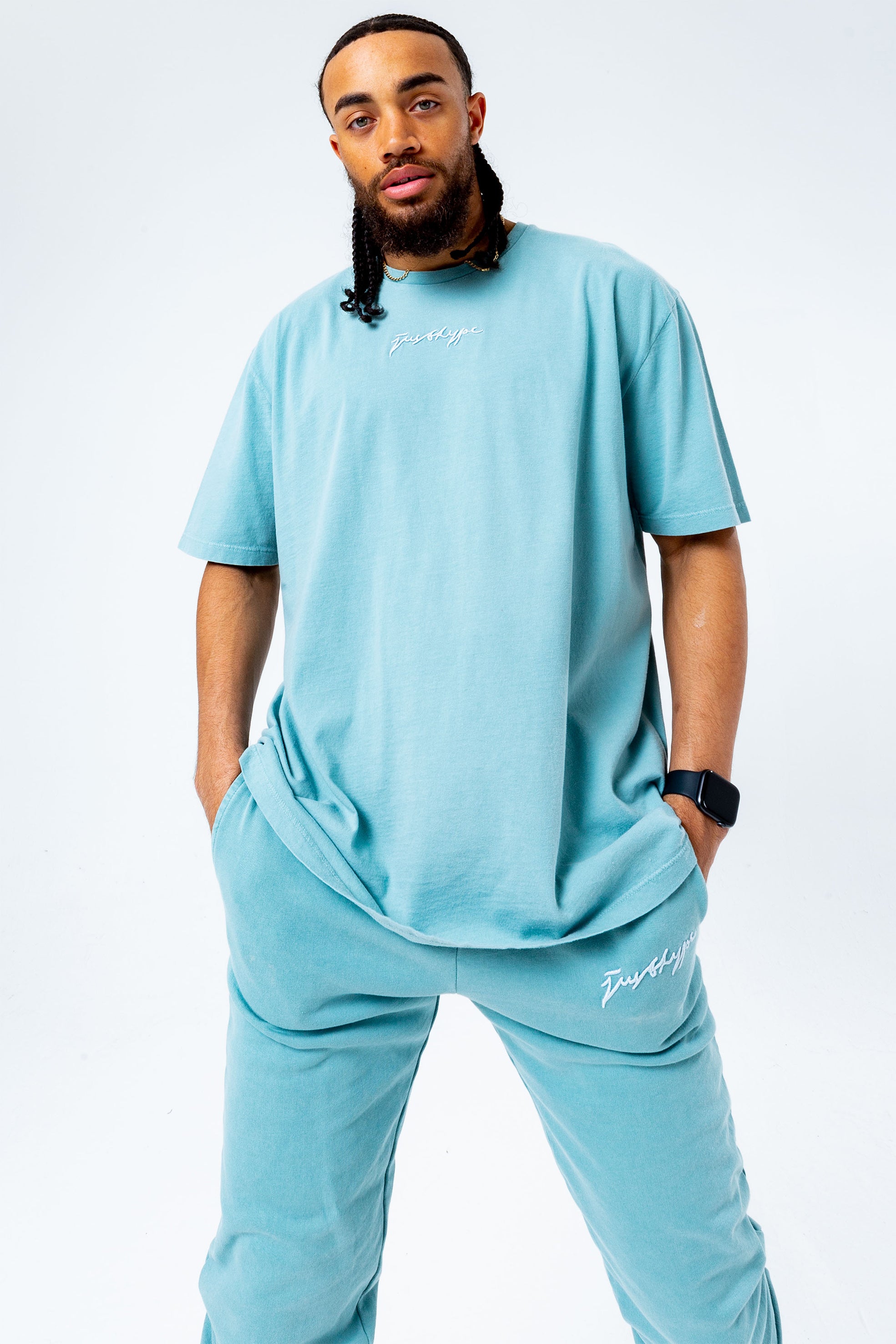 hype teal oversized acid wash men’s t-shirt