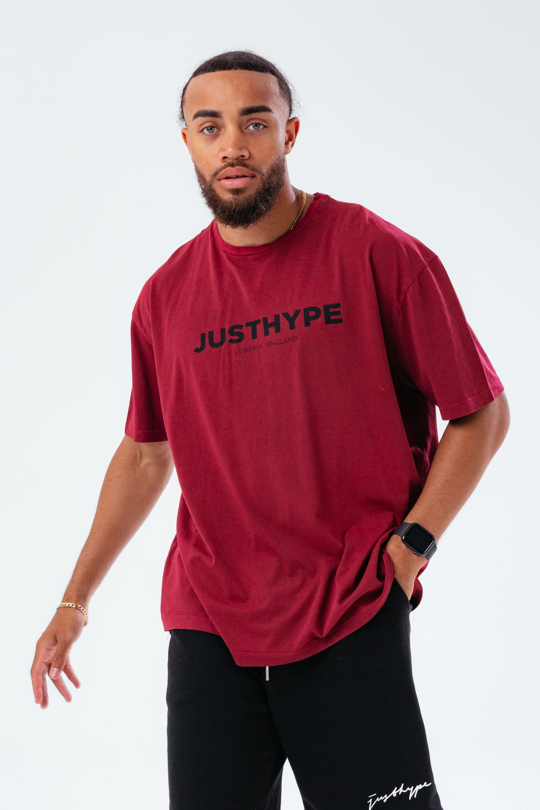 hype vintage burgundy oversized jh men’s t-shirt