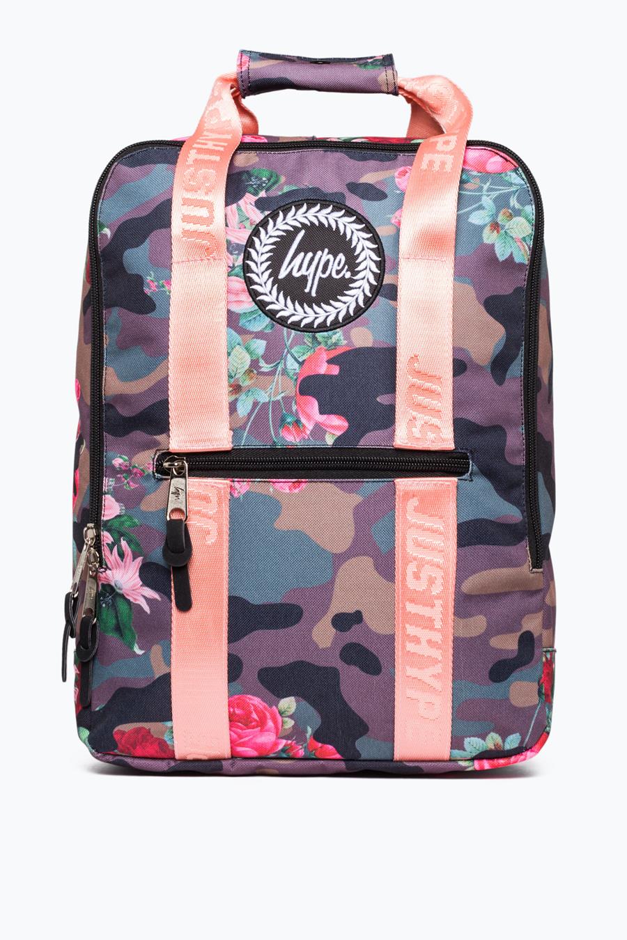 hype camo pink floral boxy backpack