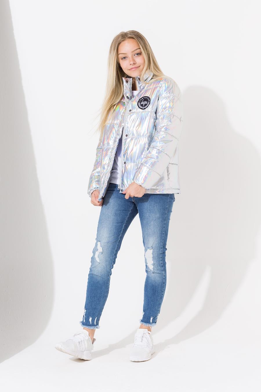 girls silver puffer jacket