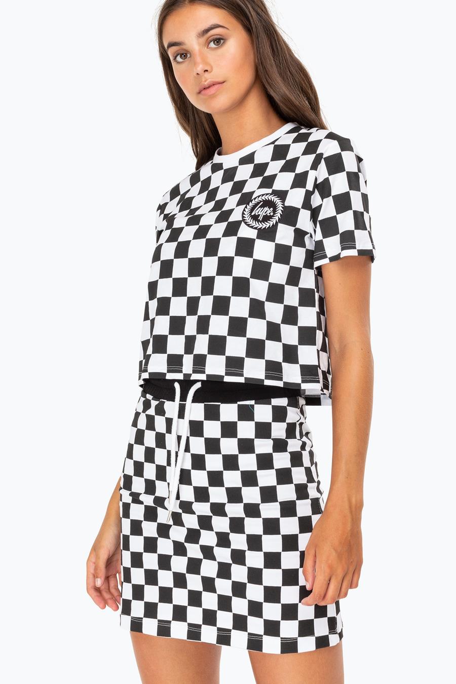 hype black checkerboard womens crop top