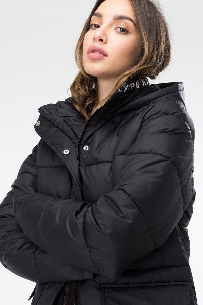 HYPE BLACK LONGLINE WOMENS PUFFA JACKET | Hype.