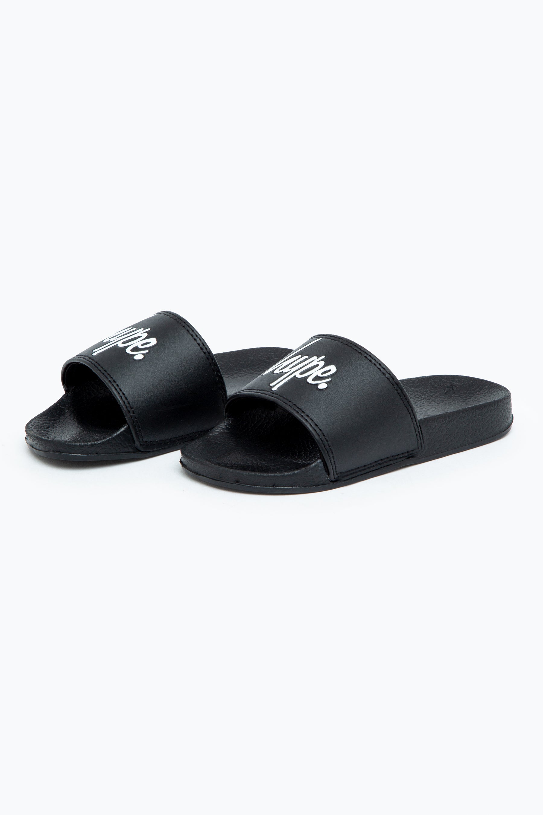 hype black script kids unisex sliders