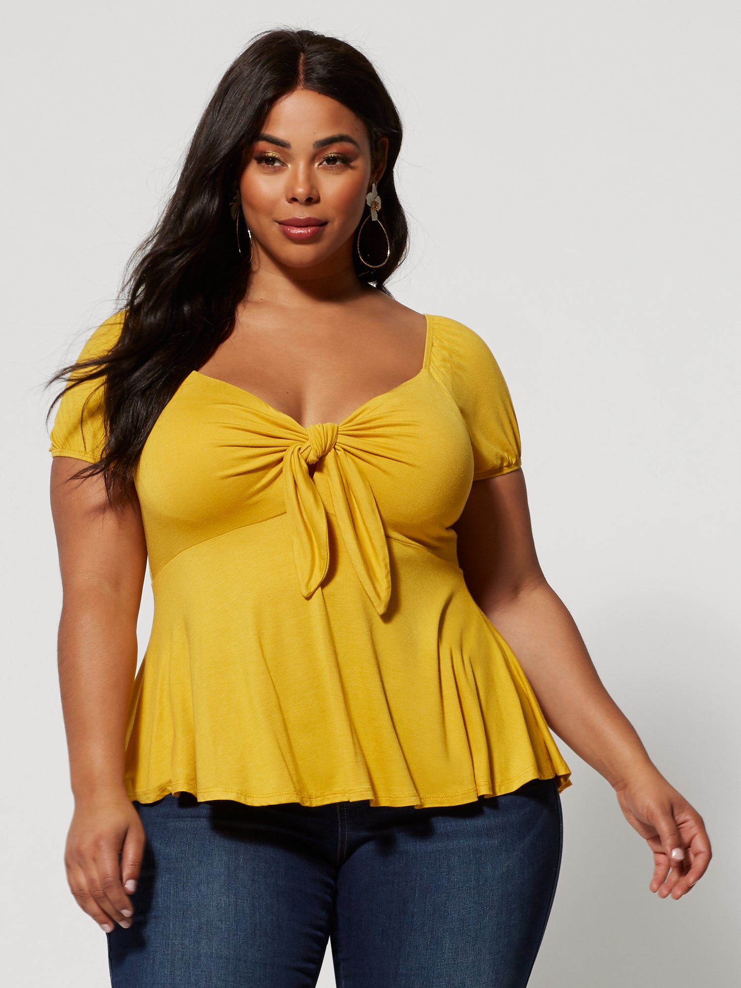 mustard yellow tie front top