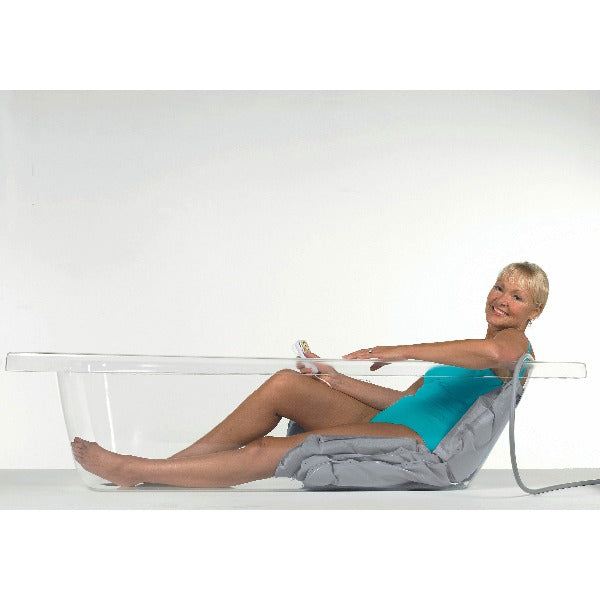 Mangar Health Bathing Cushion Inflatable Patient Bath Lift with person using the product