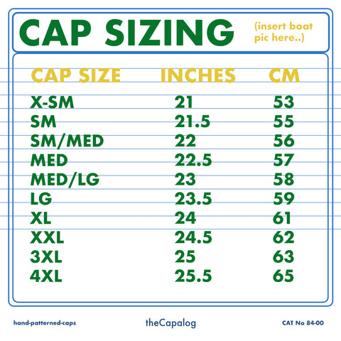 Size chart for the caps available to order at the capalog