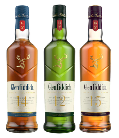 Glenfiddich 12 Yr & 14 Yr & 15 Yr Whisky Bundle Package 750ml