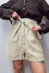 Beige Vintage 100% Linen High Waisted Shorts