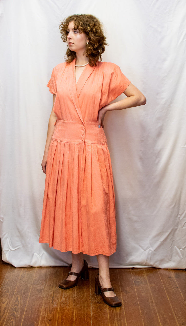 Vintage Salmon Long Dress with Buttons