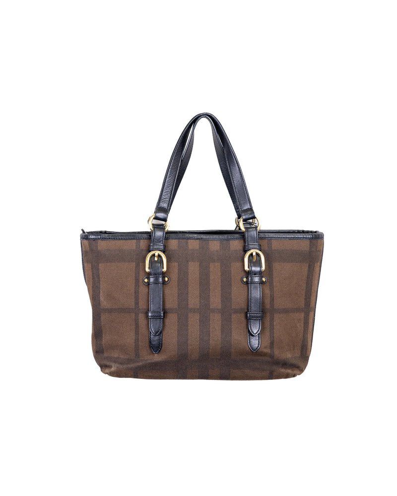 Burberry Plaid Dark Brown Tote Bag With Dust Bag