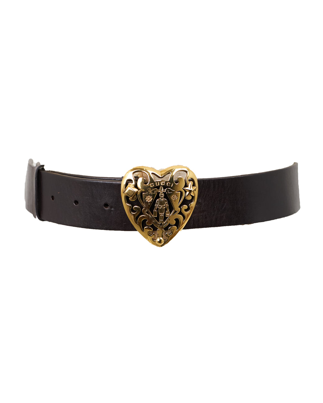 image of Gucci Brown Leather Heart Belt - size 36