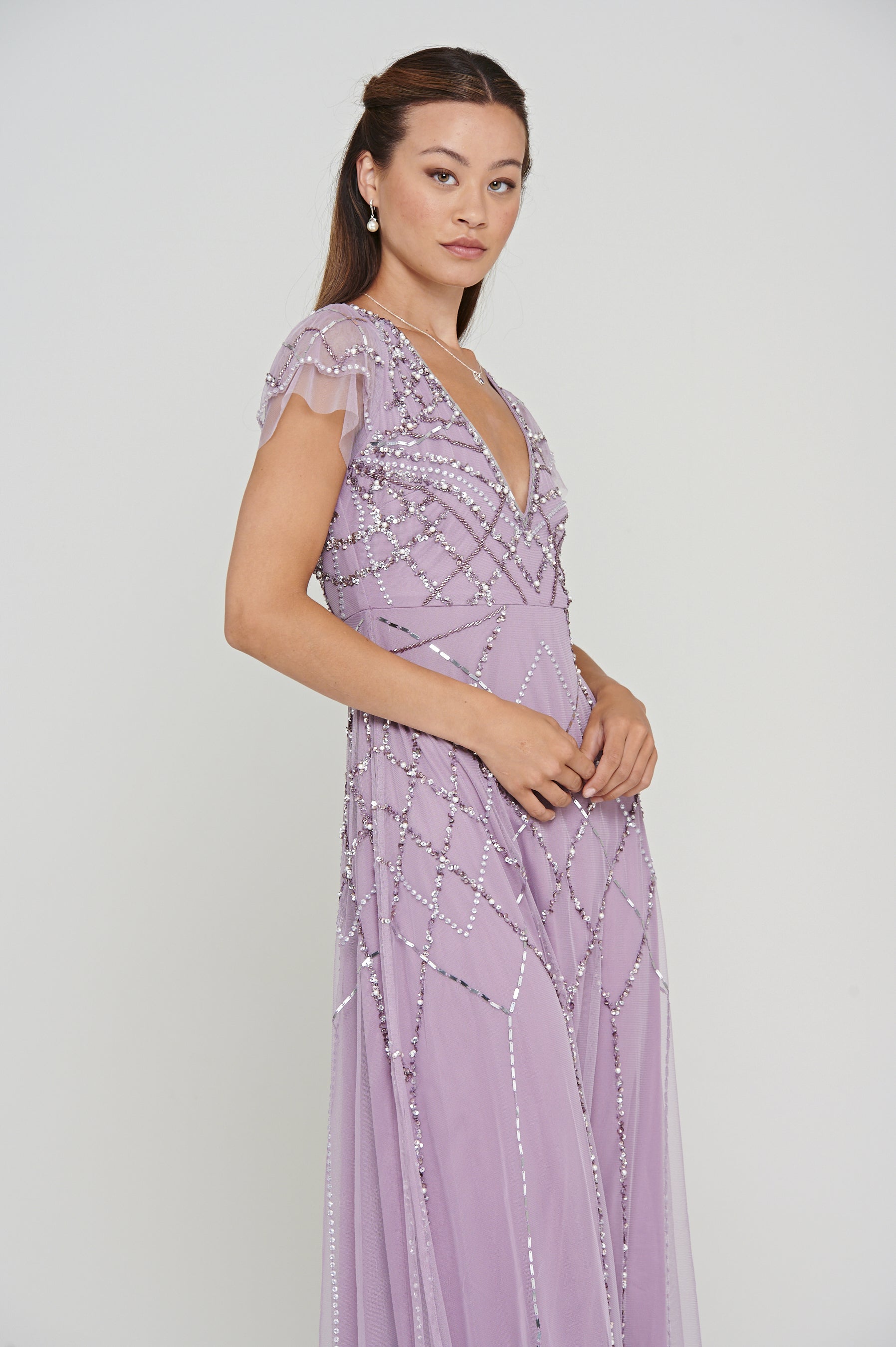Catherine Lilac Embellished Maxi Dress – Frock and Frill
