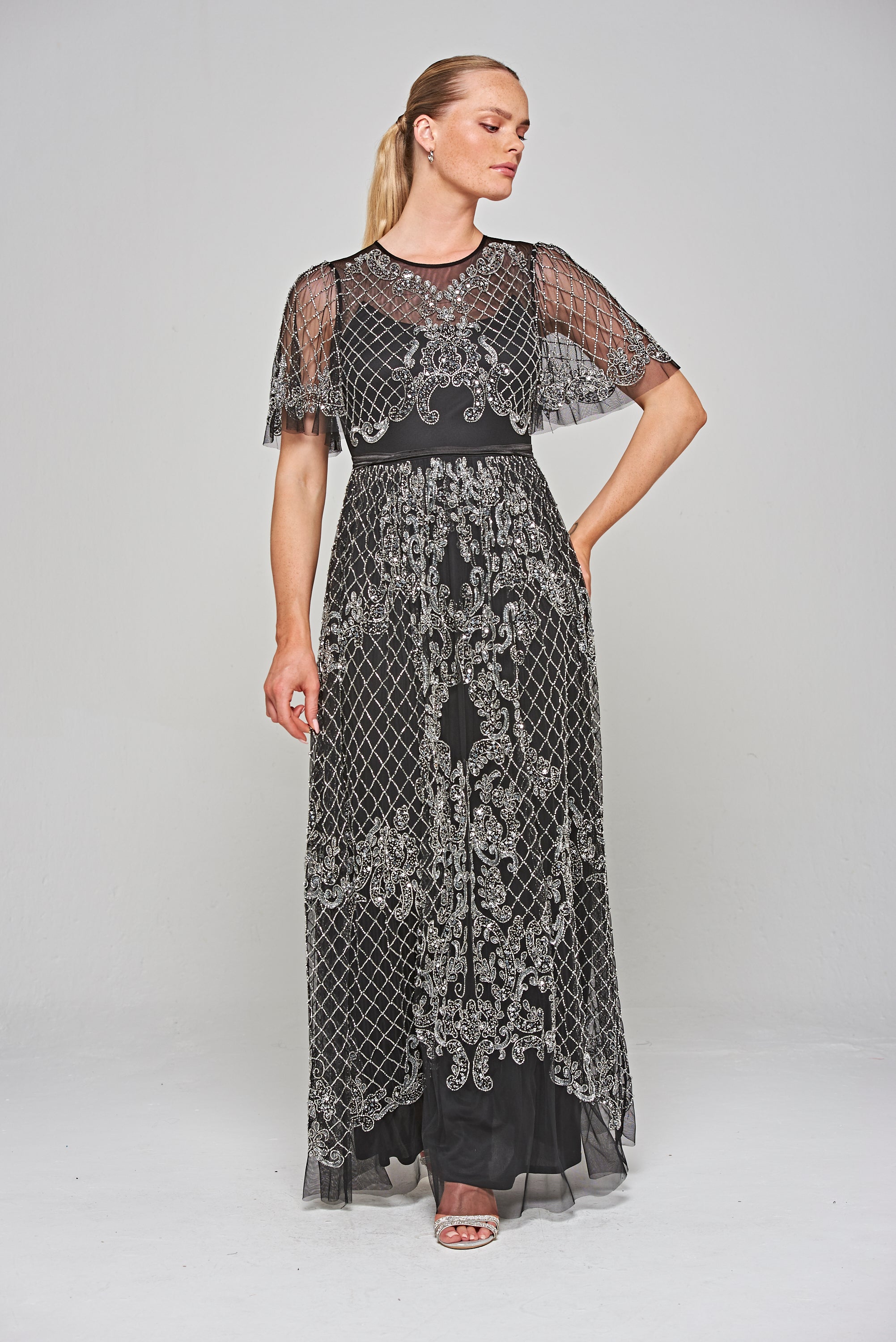 Edith Black Embellished Maxi Dress – Frock and Frill