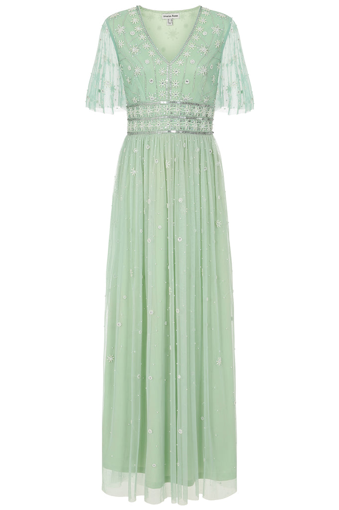 Gloria Seafoam Green Embellished Maxi Dress – Frock and Frill