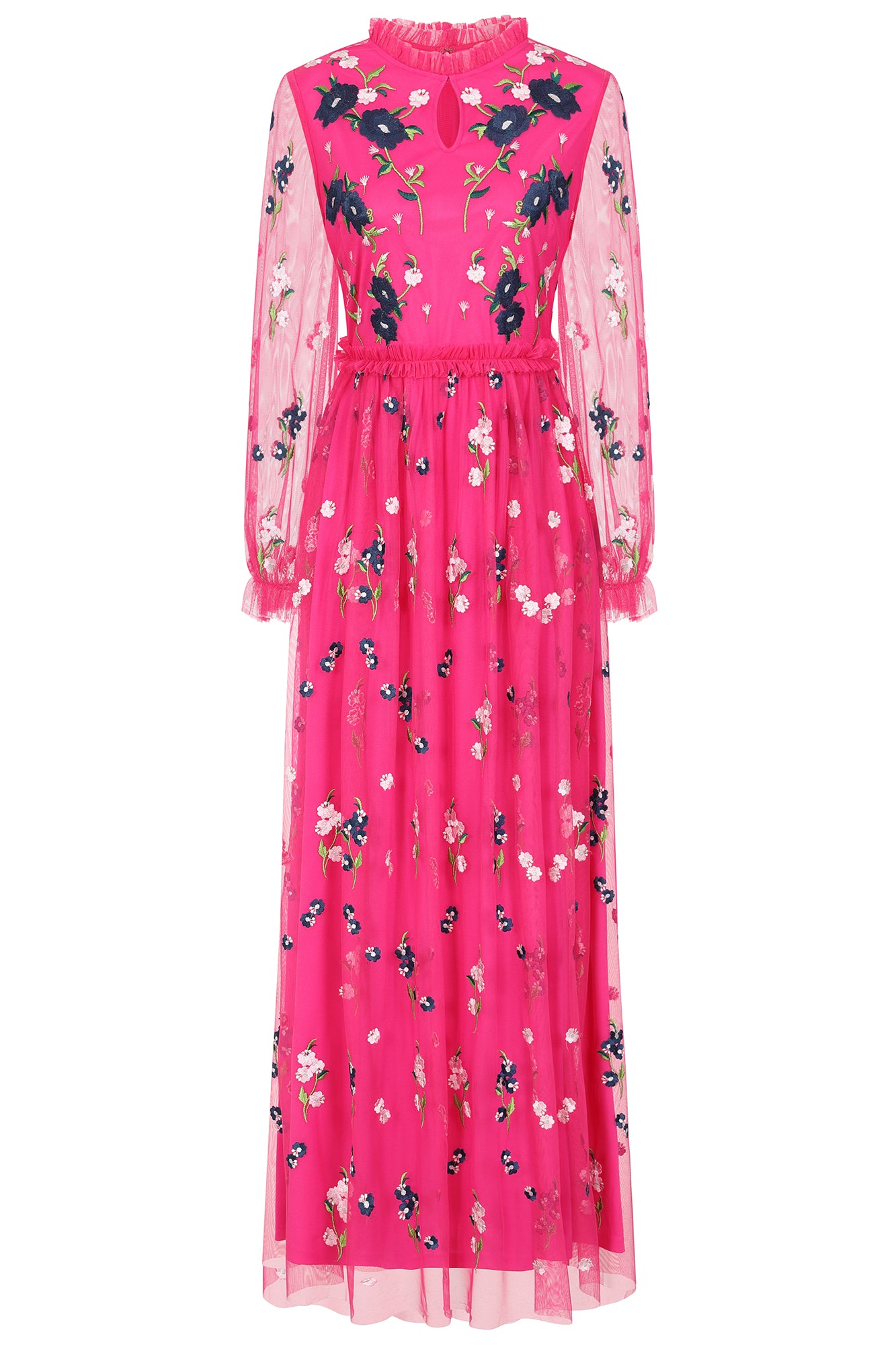 Rydia Fuchsia Floral Embroidered Maxi Dress – Frock and Frill