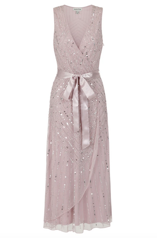 Hadriana Blush Sleeveless Embellished Midi Dress With Wrap Detail