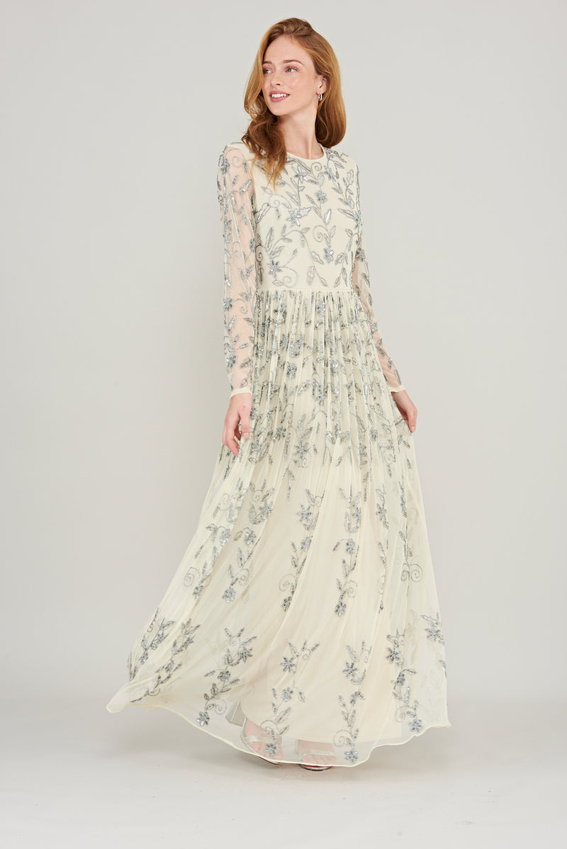 frock and frill embellished maxi dress