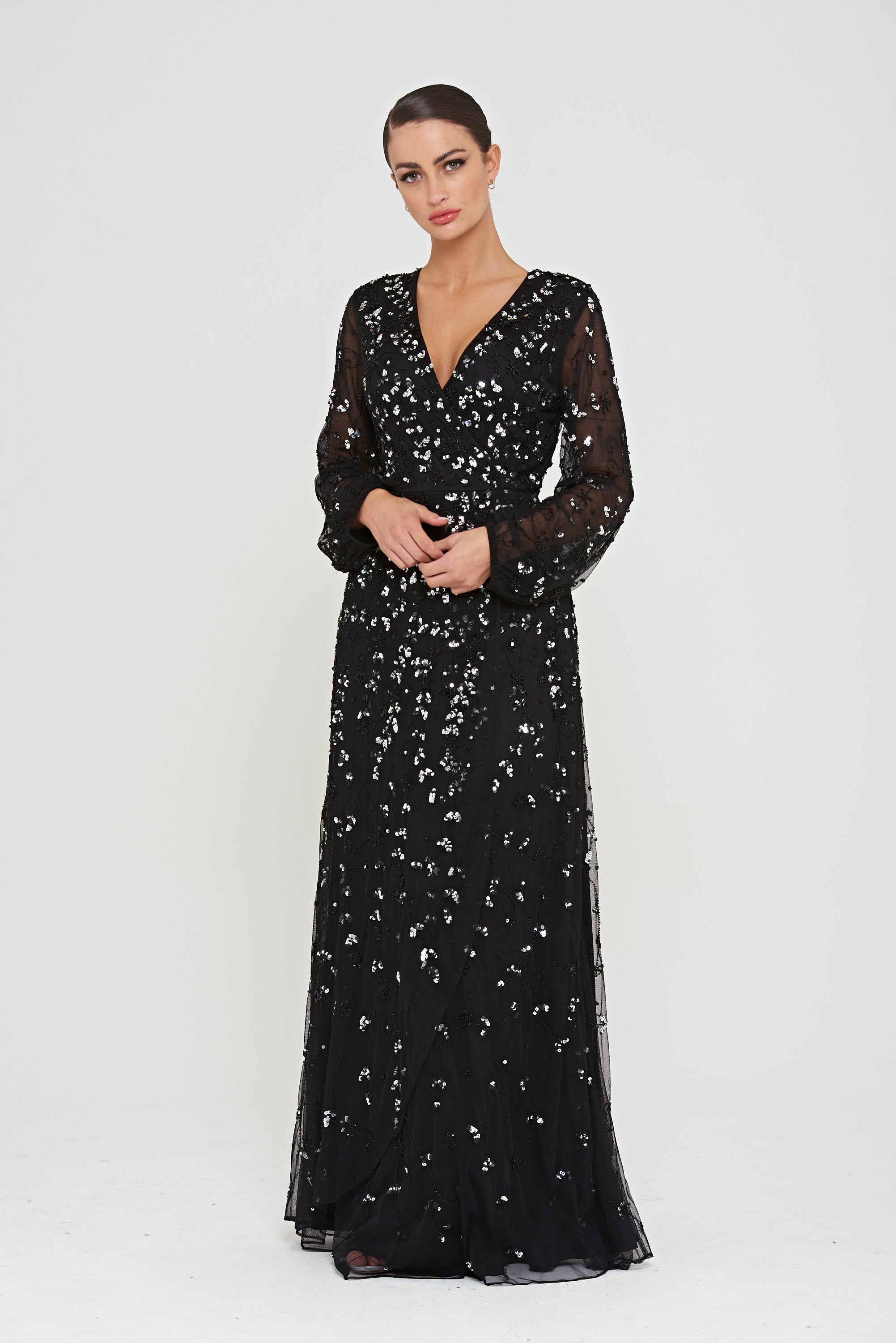 Eleanor Wrap Front Embellished Maxi Dress – Frock and Frill