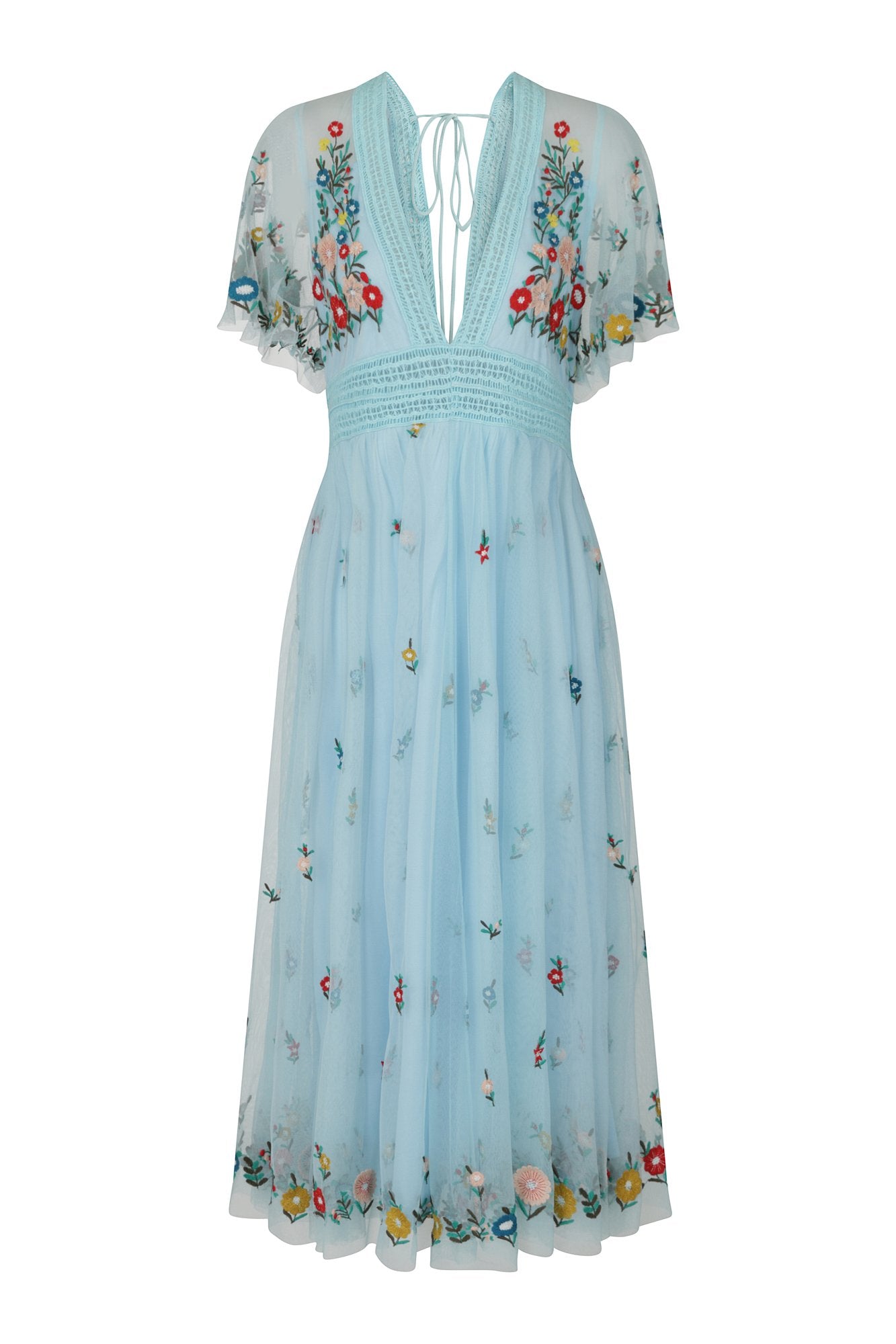 Gigi V Neck Short Sleeve Floral Midi Dress - Light Blue – Frock and Frill