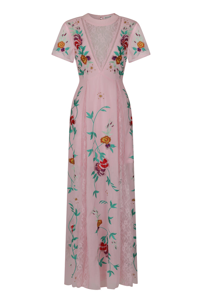 pink embroidered maxi dress