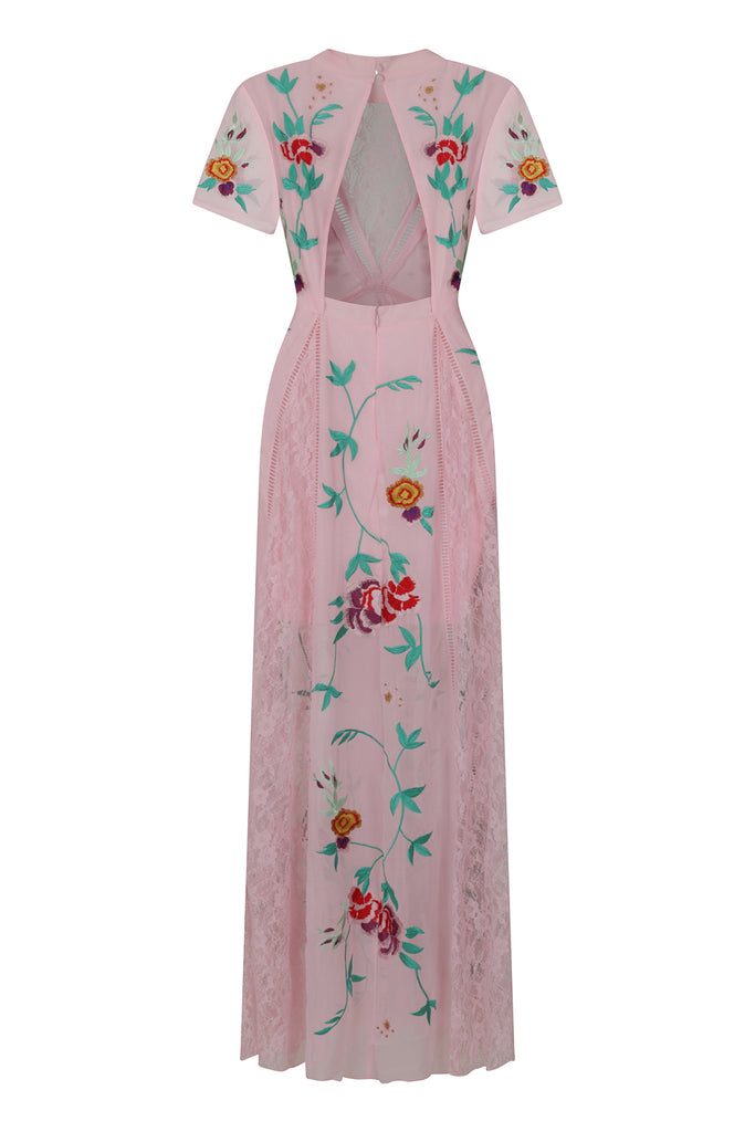 pink floral embroidered dress
