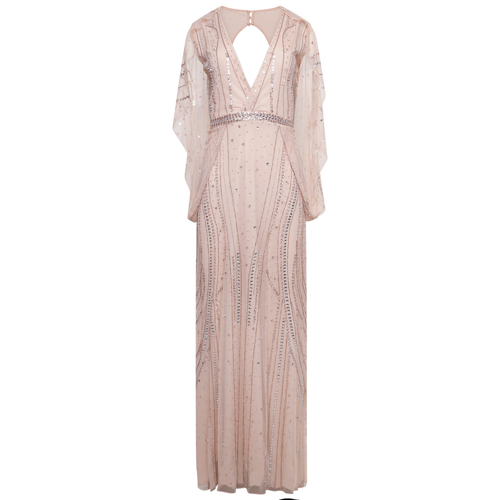 Kaliyah Embellished Cape Sleeve Maxi Dress - Rose Gold - Amelia Rose ...
