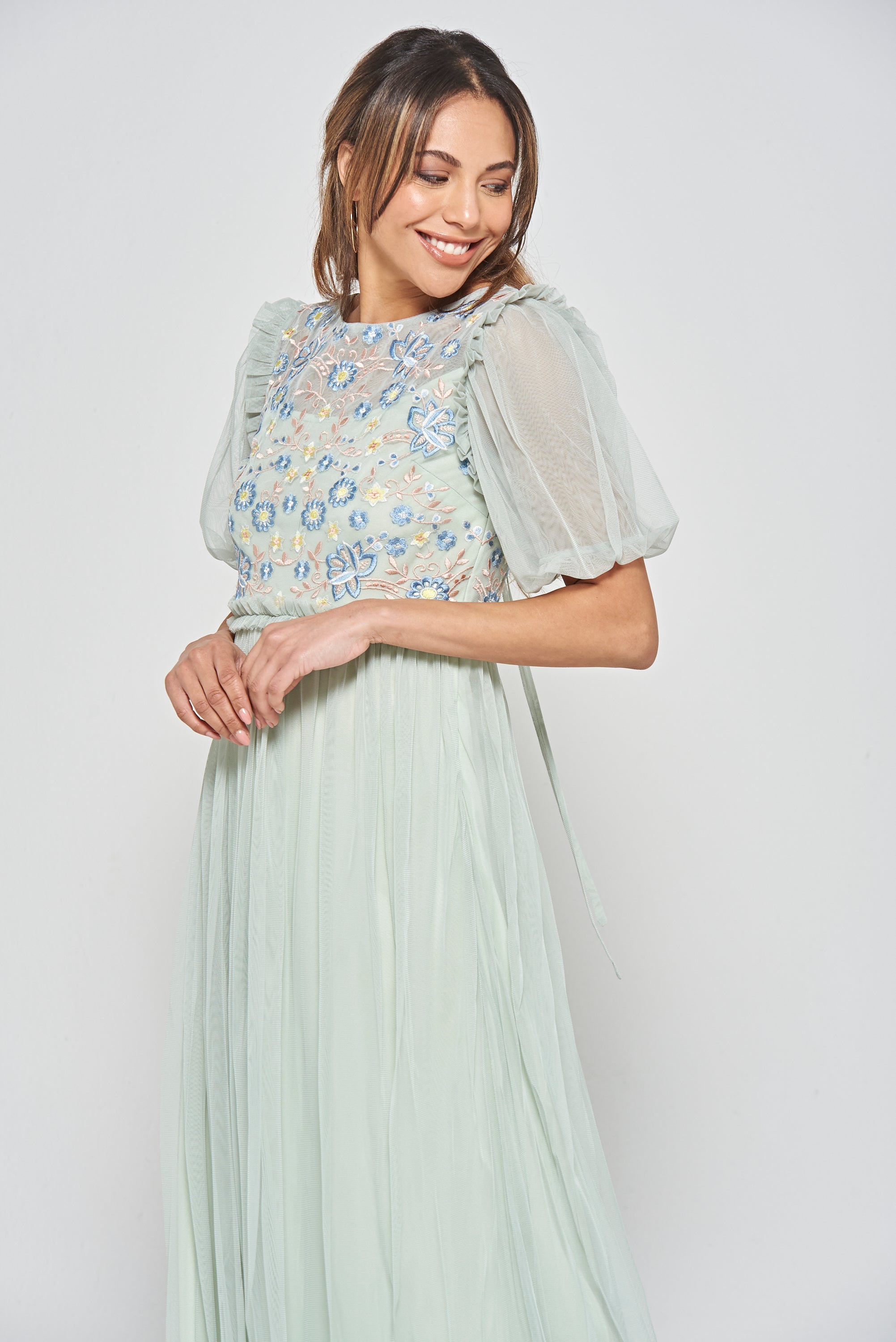ASOS DESIGN lace trimmed maxi dress with floral embellishment