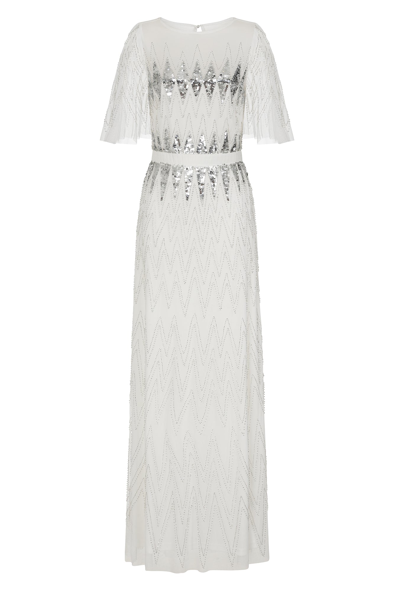 Maxine White Zigzag Embellished Maxi Dress – Frock and Frill