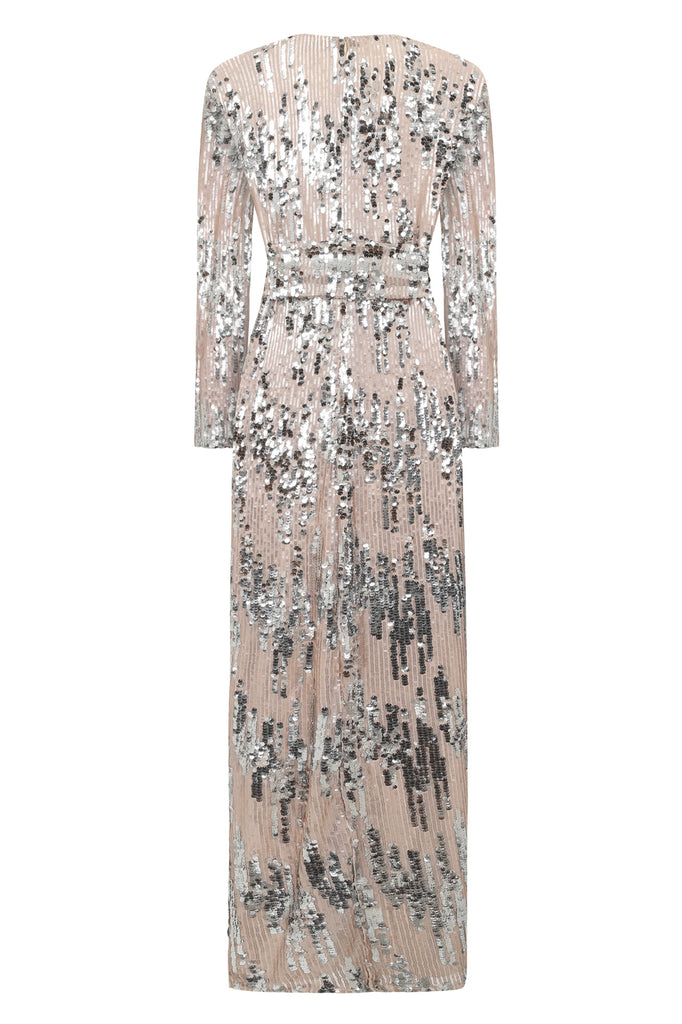 Phaedra Deep V Sequin Maxi Dress - Toasted Almond – Frock and Frill