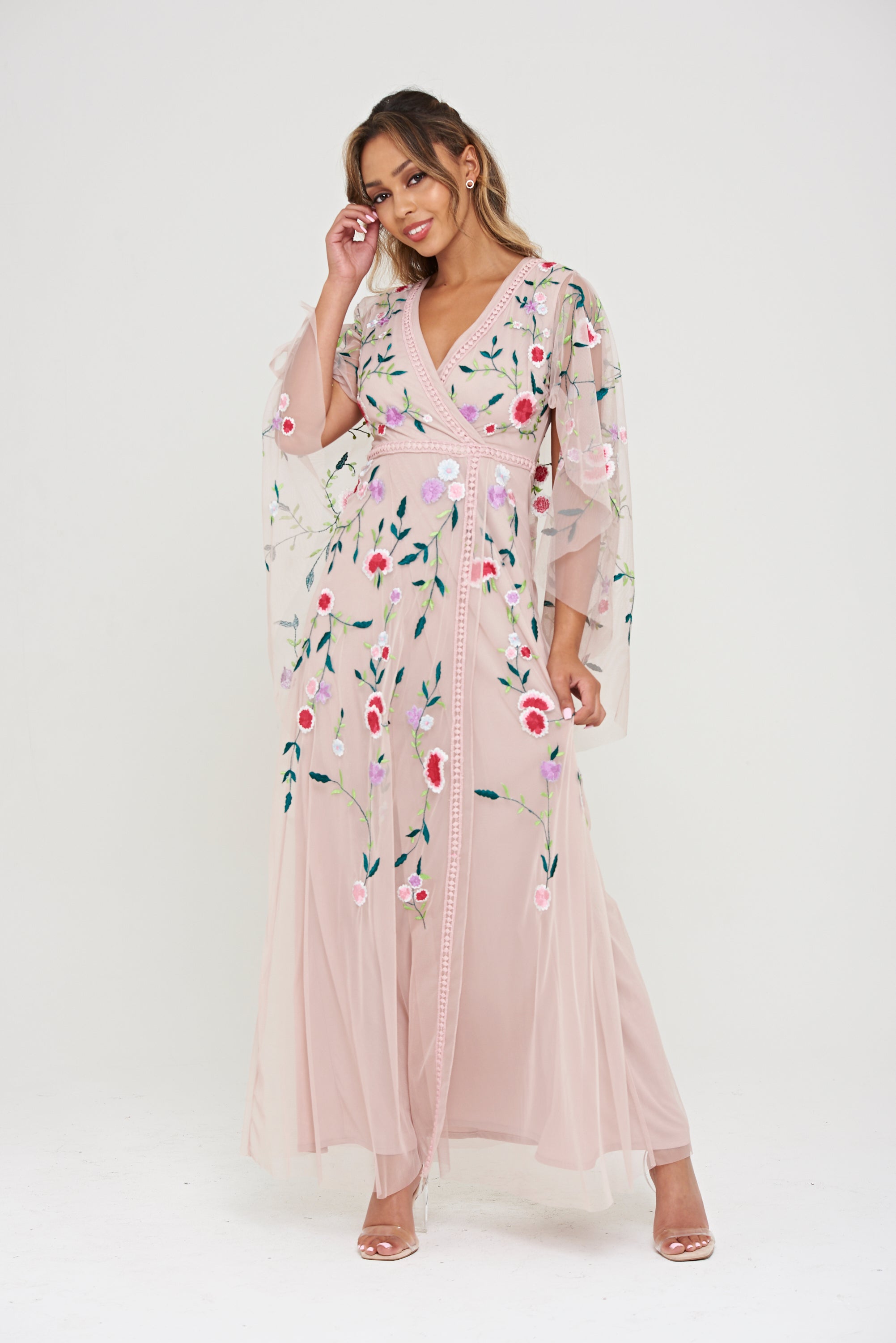 ASOS Design Blush Floral Embroidered Dress