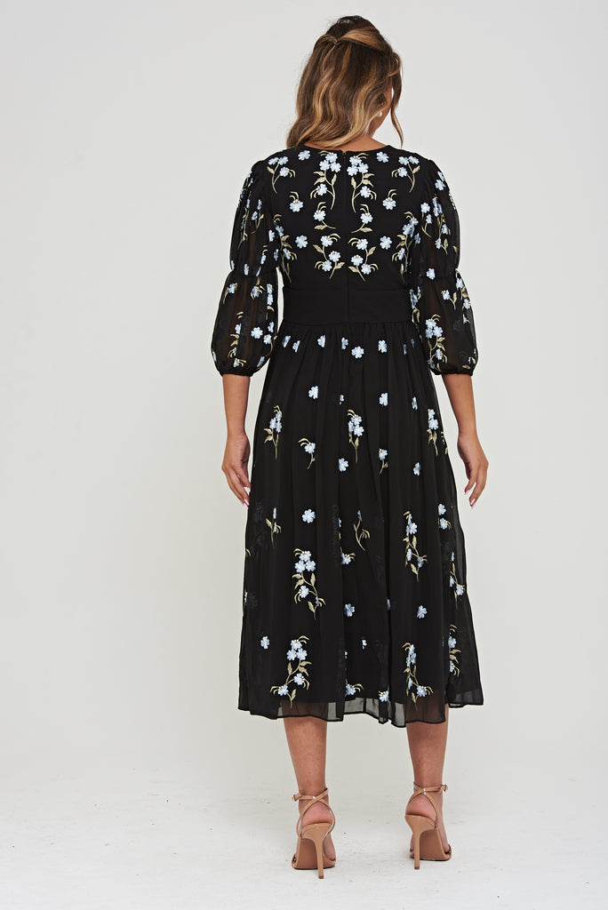Senna Floral Embroidered Midi Dress – Frock and Frill