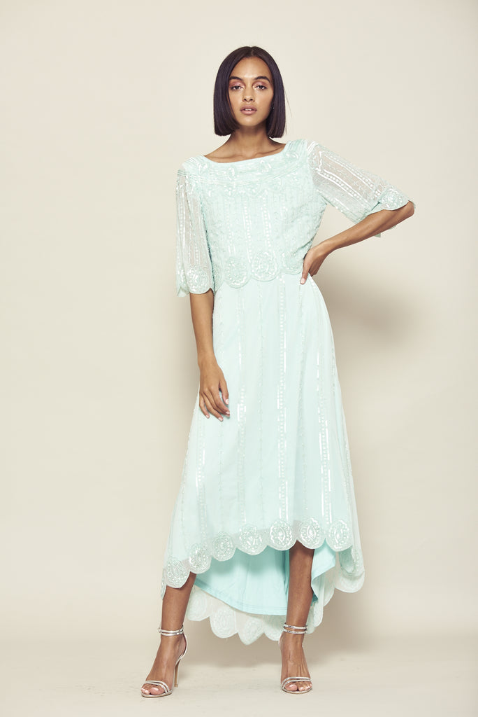 duck egg blue midi dress