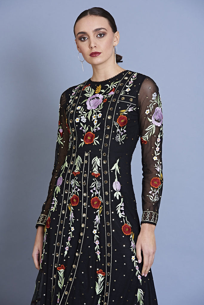 long sleeve embroidered gown