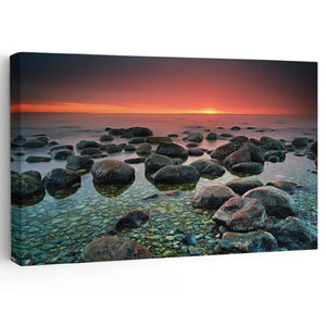 Serene Rocky Beach Sunset Canvas Print - Tranquil Coastal Seascape Wall Art - Stunning Canvas Prints - Calming Wall Art