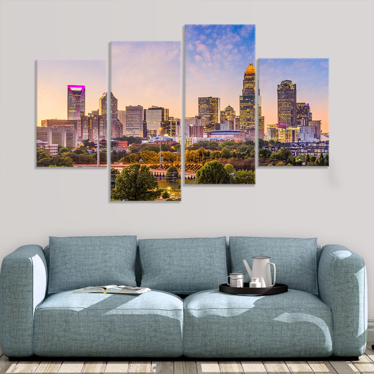 Charlotte City Skyline At Night Black & White Wall Art. Charlotte Black ...